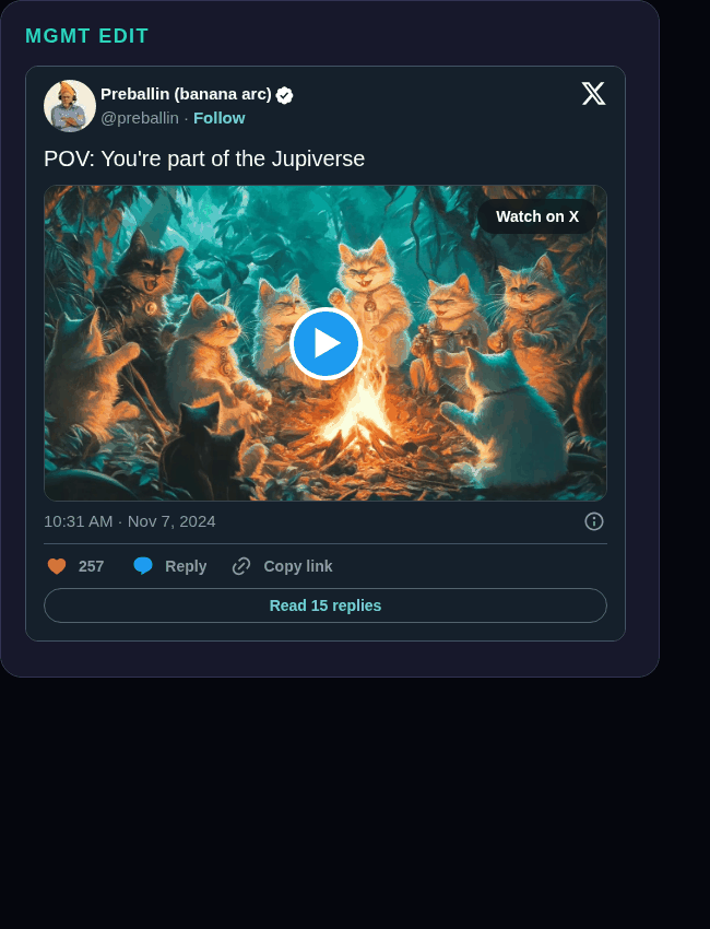 Preballin tweet embed screenshot showing the MGMT edit video starting frame