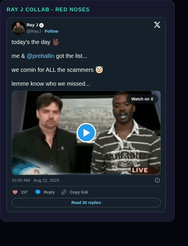 Ray J tweet embed screenshot showing the Red Noses video starting frame